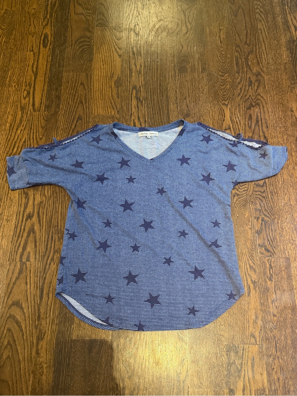 Womens' Blue Star Print V-Neck Top